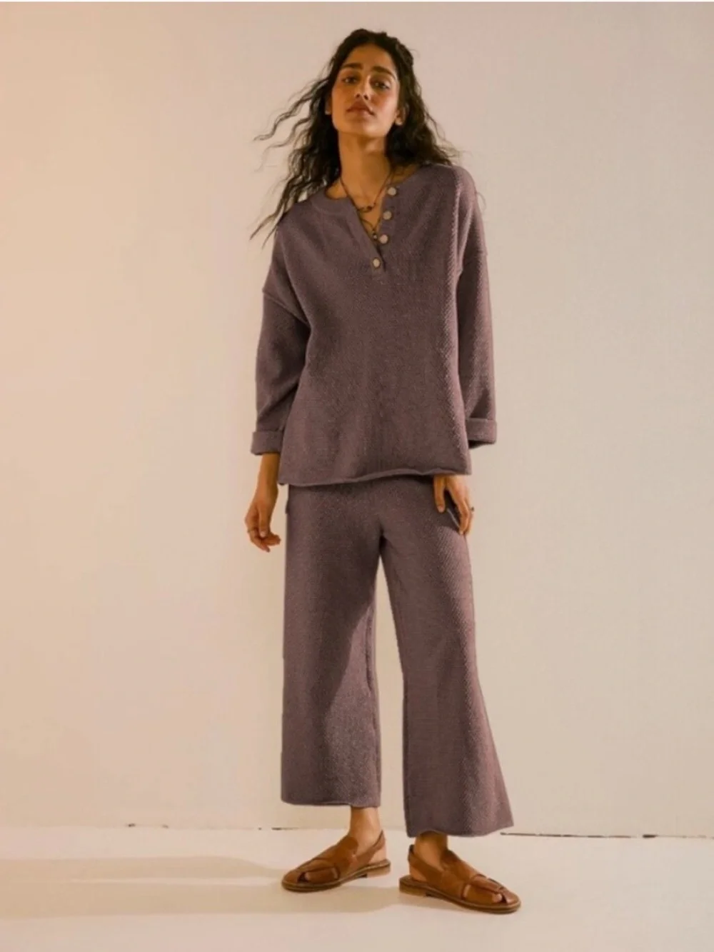 Free People Beach Hailee Sweater Set - brown knit